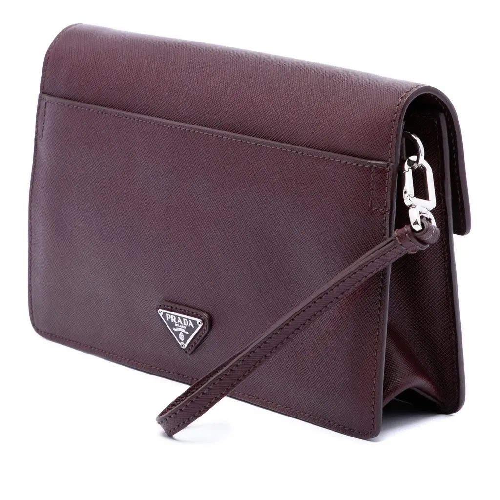 Prada Saffiano Push Lock Clutch Red Leather Good - Back View