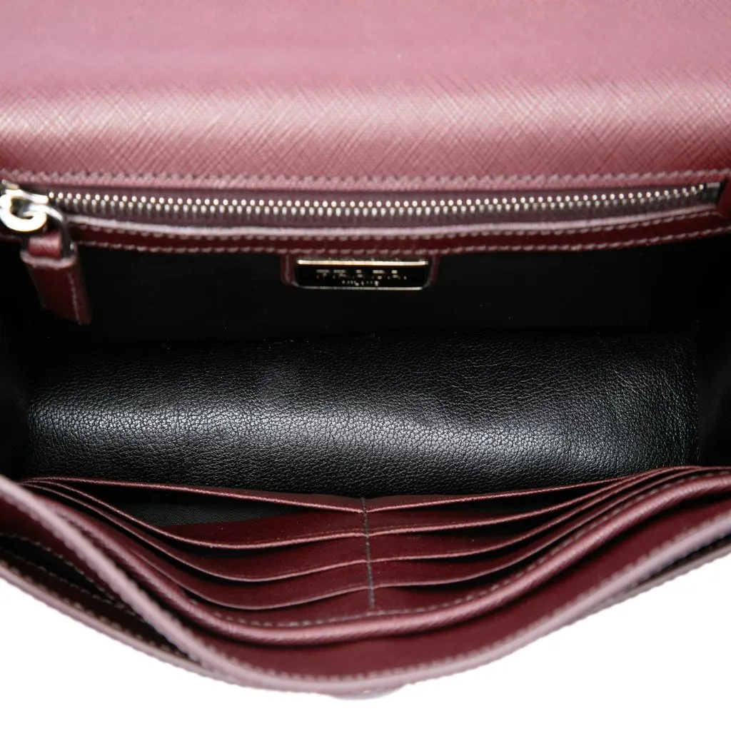 Prada Saffiano Push Lock Clutch Red Leather Good - Model View