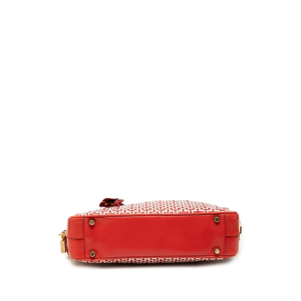Prada Woven Goatskin Madras Bauletto Handbag Red Leather Good - Inside View