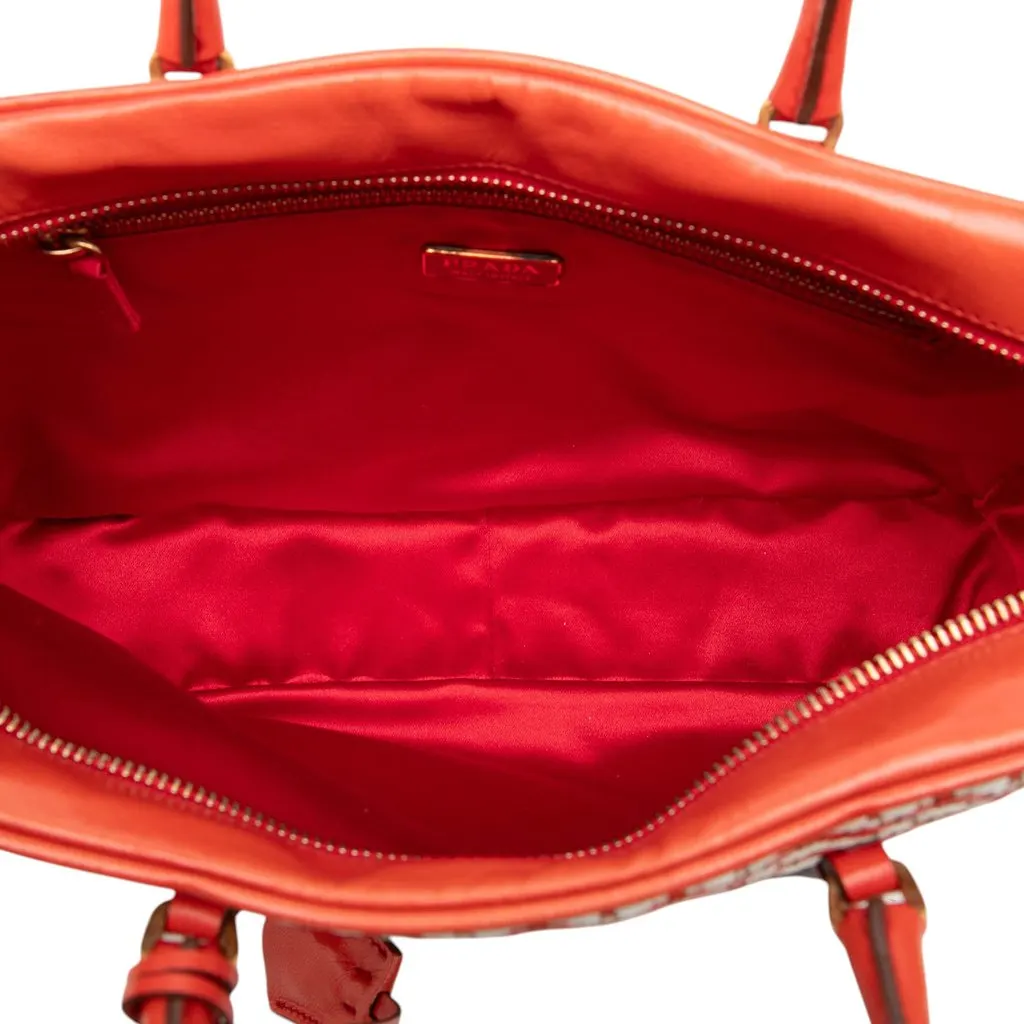 Prada Woven Goatskin Madras Bauletto Handbag Red Leather Good - Model View