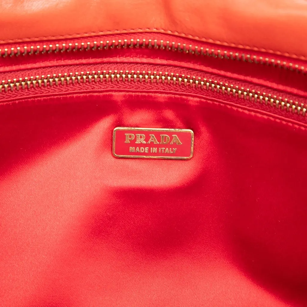 Prada Woven Goatskin Madras Bauletto Handbag Red Leather Good - Box View