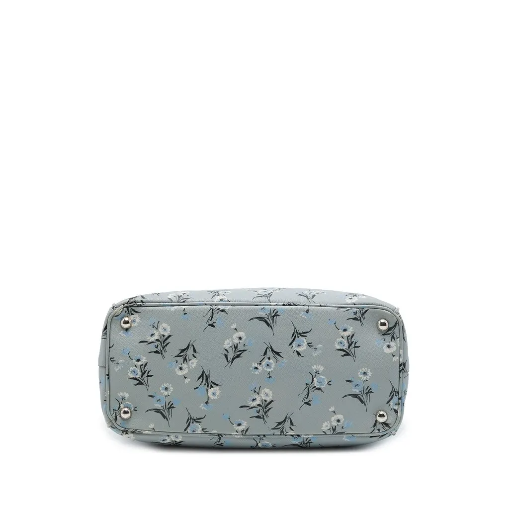 Prada Medium Saffiano Lux Galleria Floral Print Double Zip Satchel Grey Leather Good - Inside View