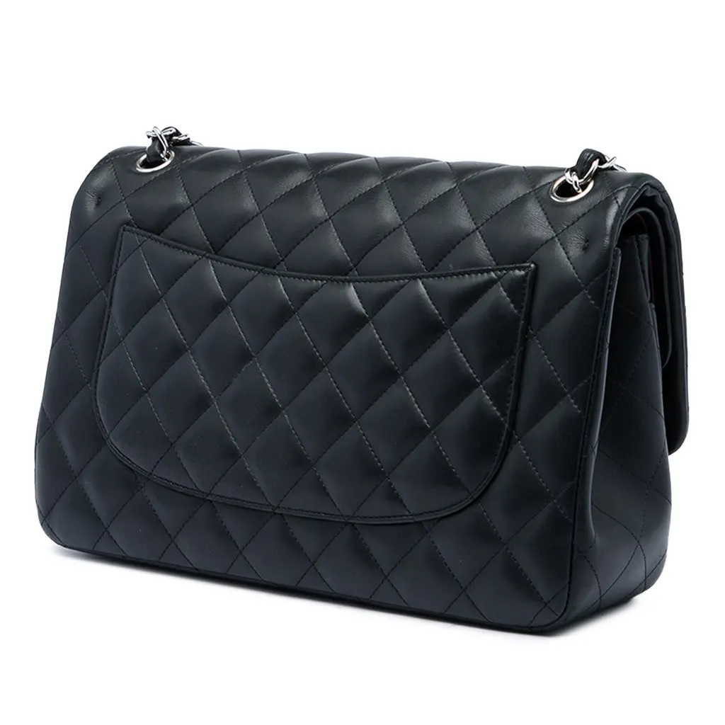 Chanel Jumbo Classic Lambskin Double Flap Black Leather Very good - Back View