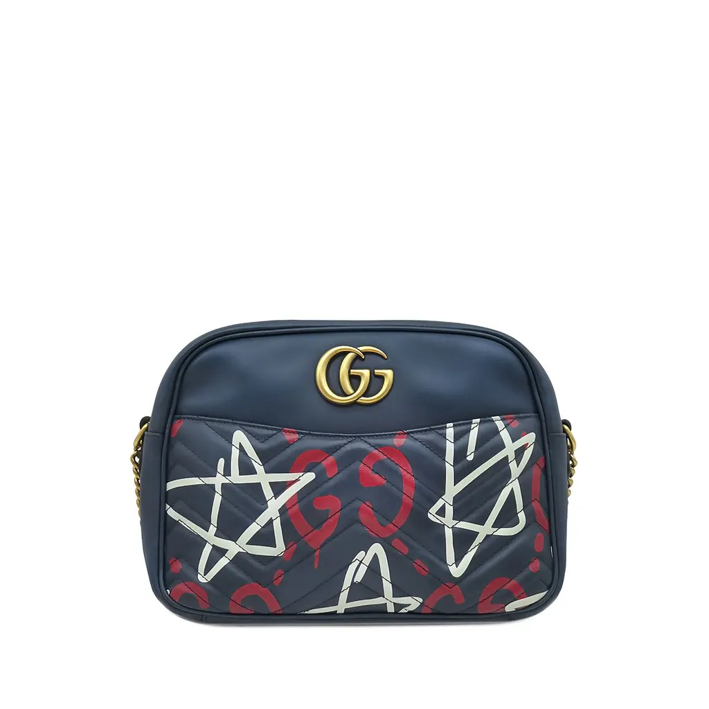 Gucci GG Marmont Ghost Crossbody Bag Blue Leather Very good - Front View