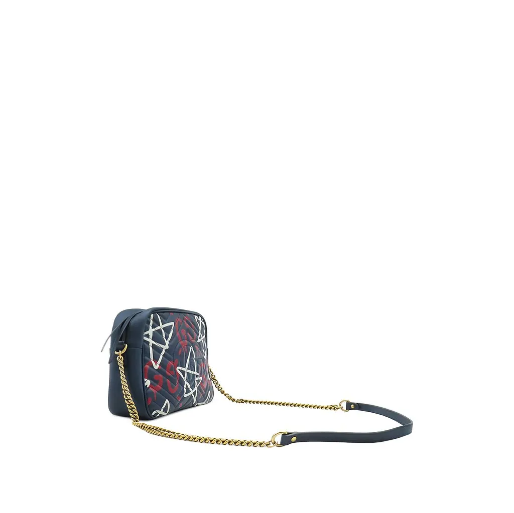 Gucci GG Marmont Ghost Crossbody Bag Blue Leather Very good - Back View