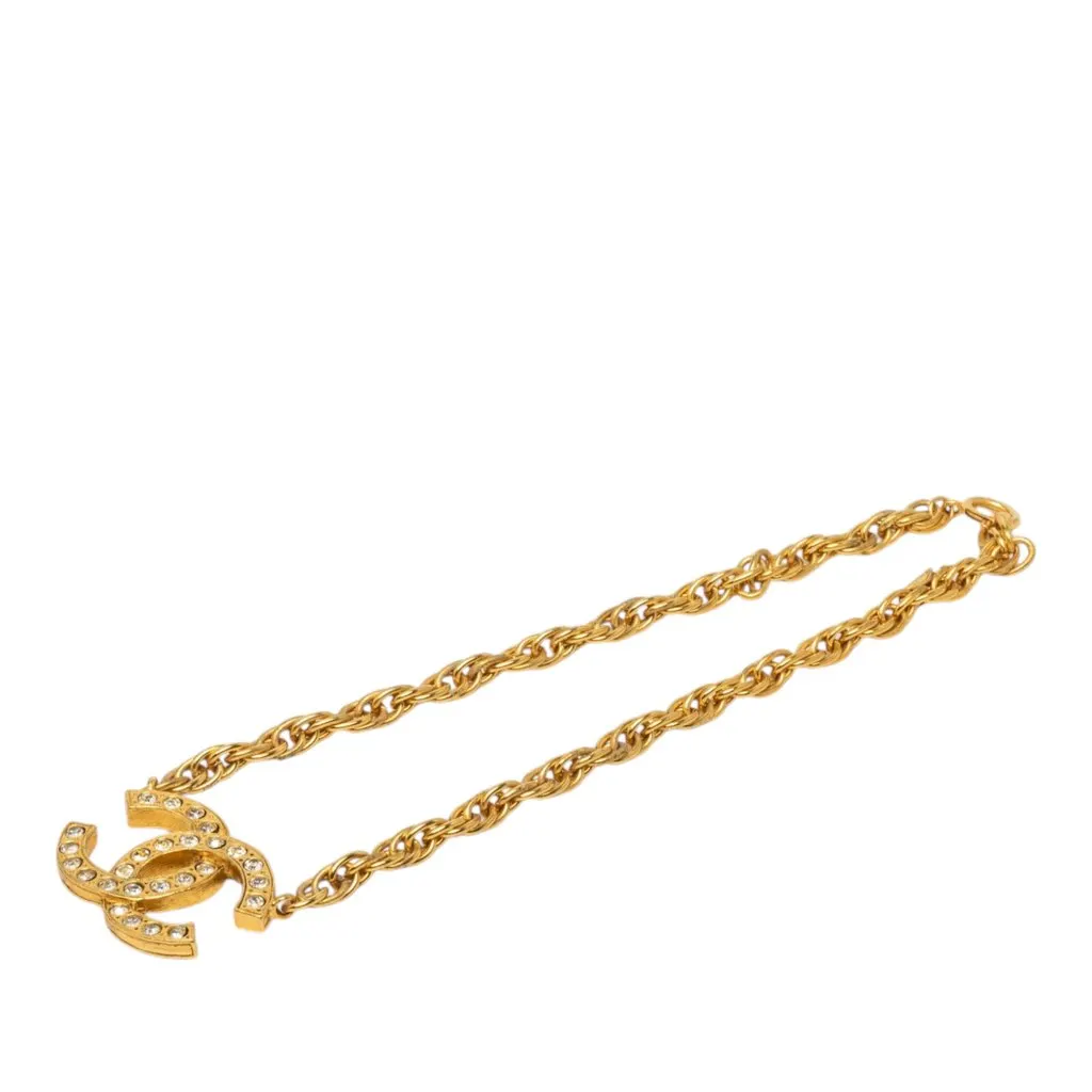 Chanel CC Gold Plated and Strass Pendant Necklace Gold Metal Very good - Front View