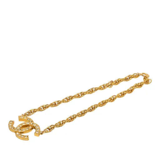 Chanel CC Gold Plated and Strass Pendant Necklace