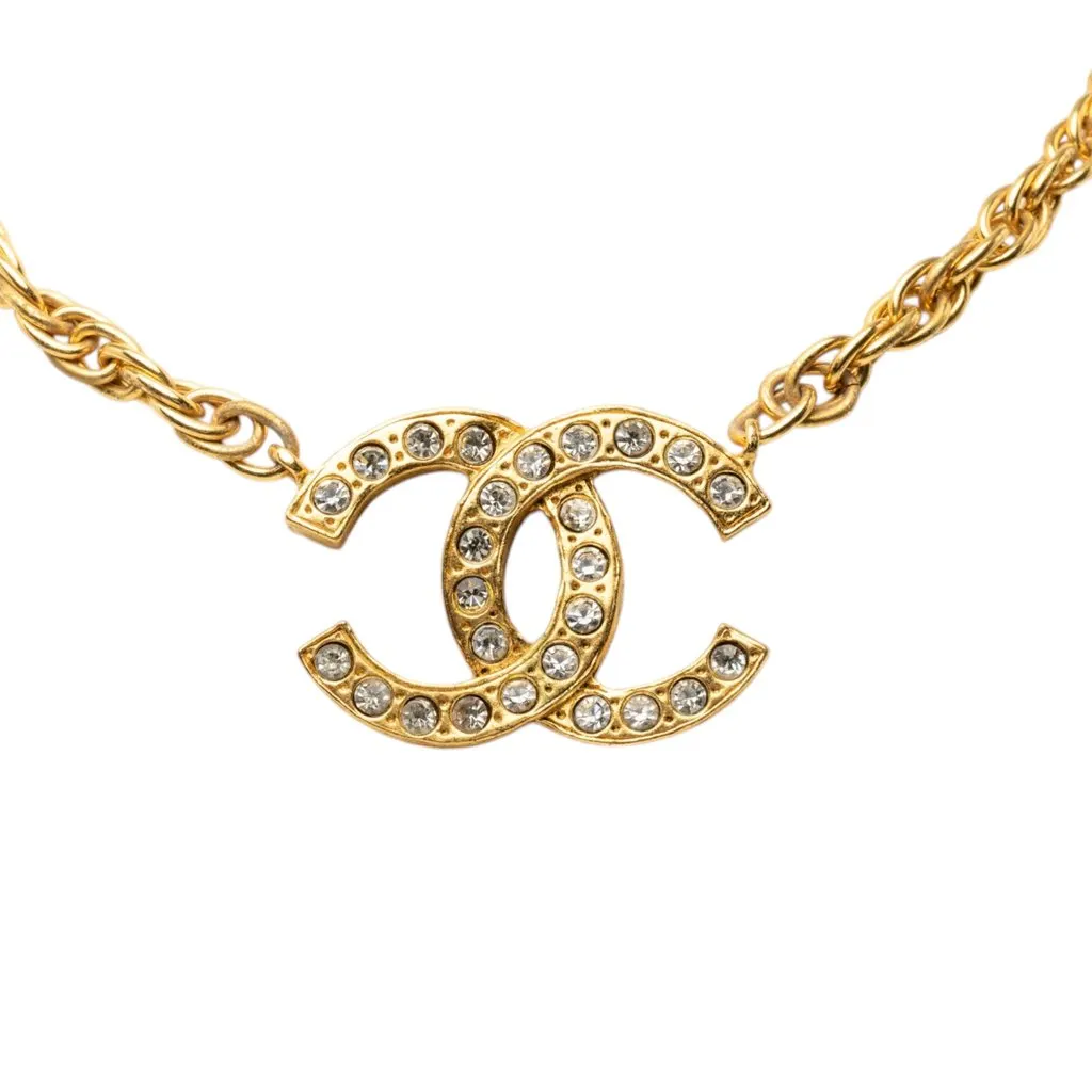 Chanel CC Gold Plated and Strass Pendant Necklace Gold Metal Very good - Back View