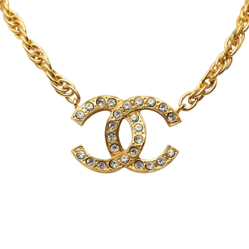 Chanel CC Gold Plated and Strass Pendant Necklace Gold Metal Very good - Inside View