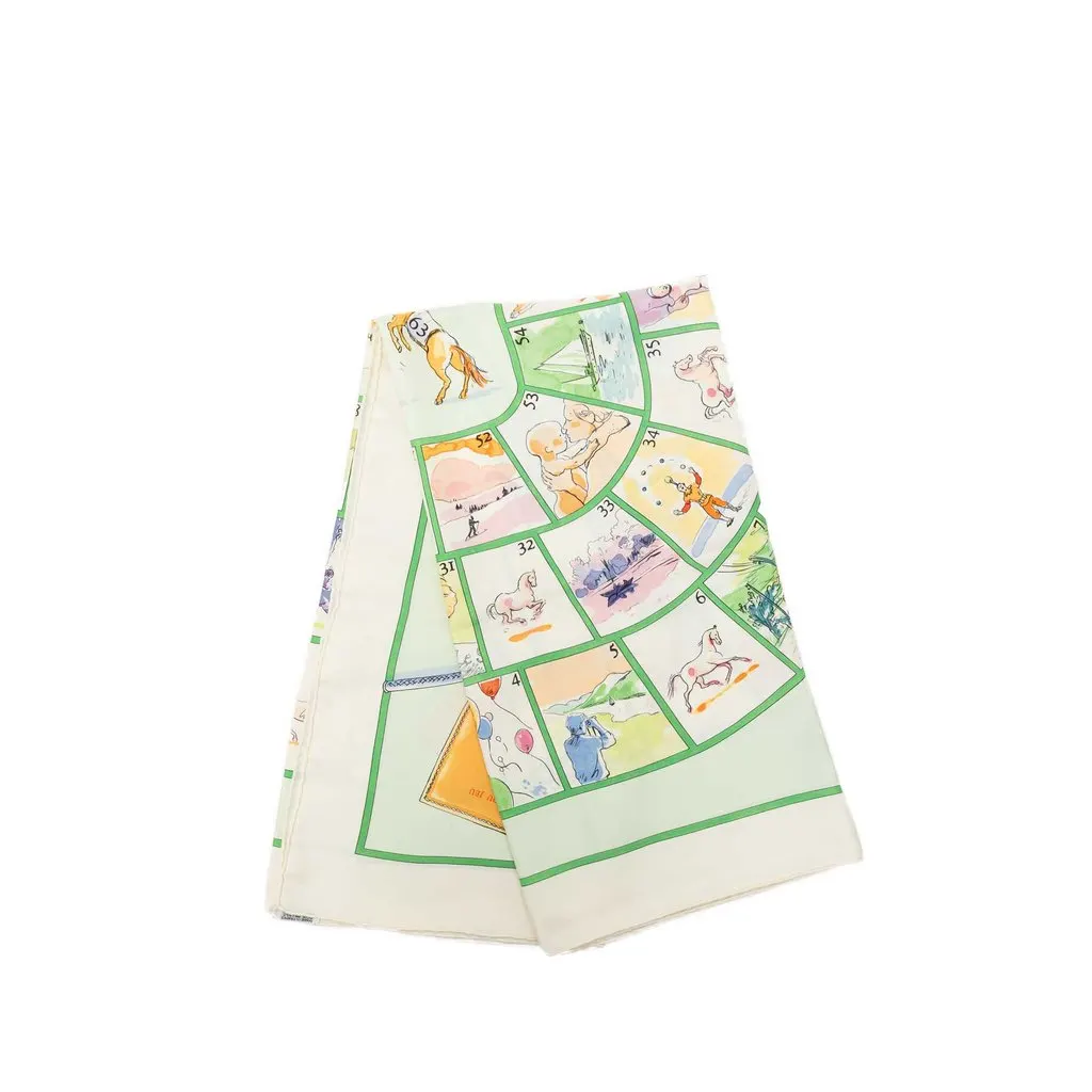 Hermès Le Jeu des Petits Bonheurs Silk Scarf 90 Green Very good - Front View