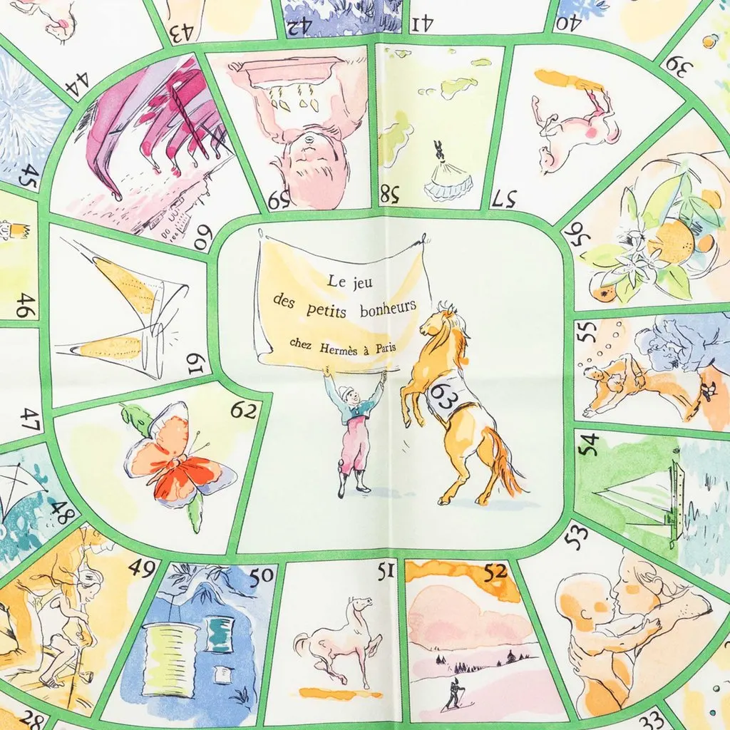Hermès Le Jeu des Petits Bonheurs Silk Scarf 90 Green Very good - Model View