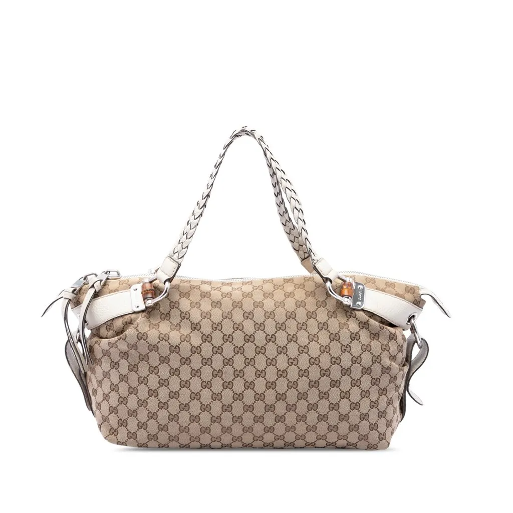 Gucci Medium GG Canvas Bamboo Bar Tote Beige Canvas Very good - Front View