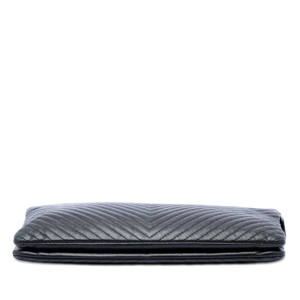 Chanel CC Chevron Caviar Zip Clutch Black Leather Very good - Inside View