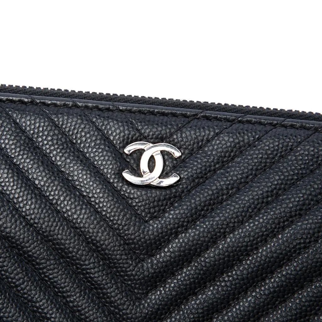 Chanel CC Chevron Caviar Zip Clutch Black Leather Very good - Box View