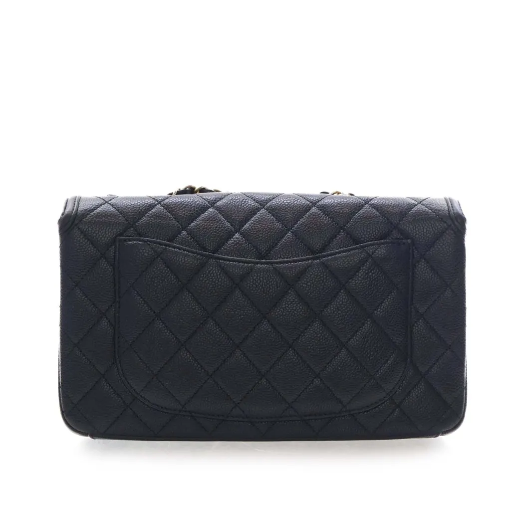 Chanel Medium Quilted Caviar CC Filigree Flap Black Leather Very good - Model View
