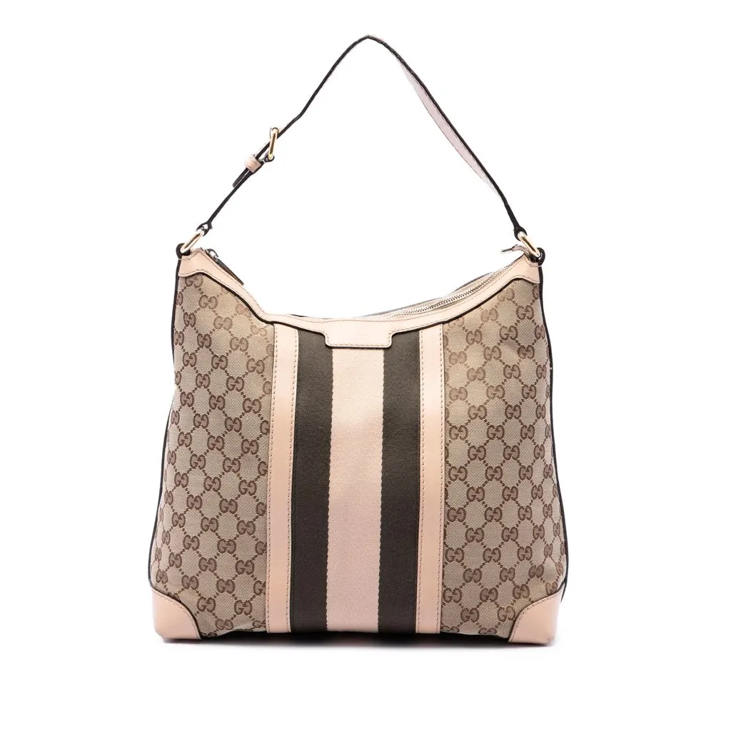 Gucci Medium GG Canvas Web Shoulder Bag Beige Canvas Very good - Front View