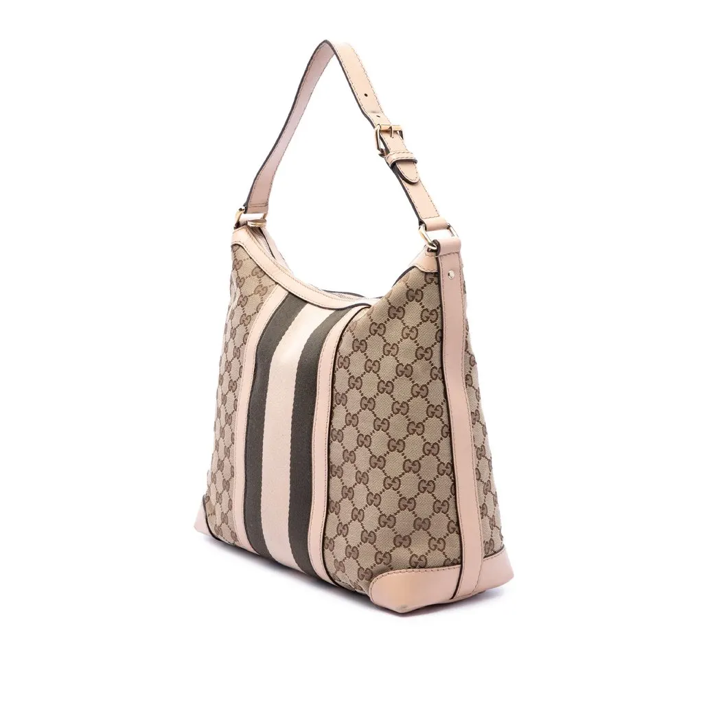 Gucci Medium GG Canvas Web Shoulder Bag Beige Canvas Very good - Back View