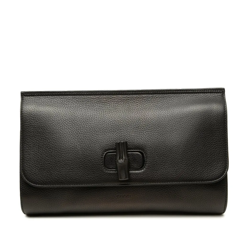 Gucci Calfskin Bamboo Daily Clutch Black Leather Very good - Front View