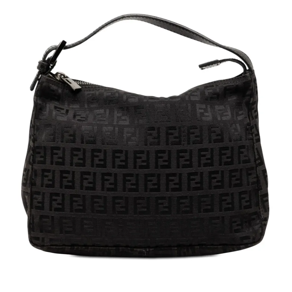 Fendi Zucchino Canvas Handbag Black Good - Front View