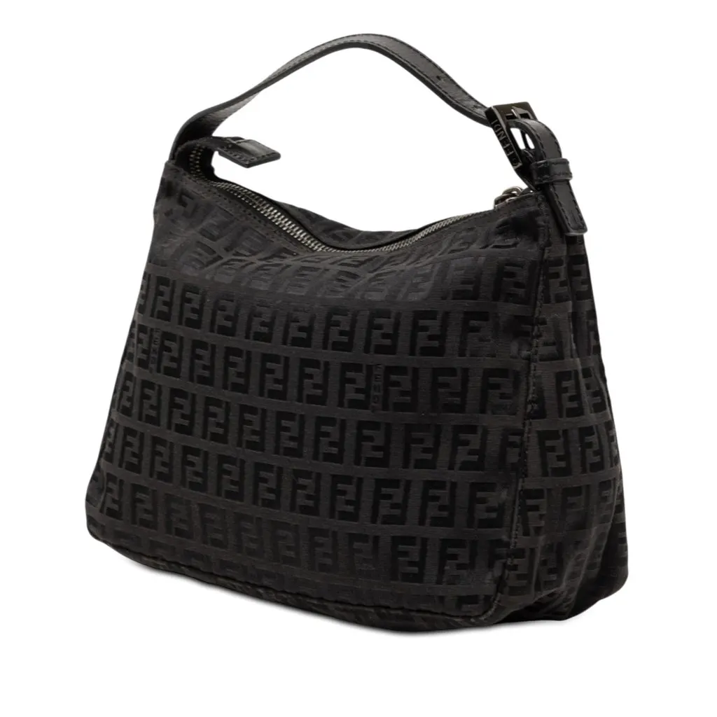 Fendi Zucchino Canvas Handbag Black Good - Back View