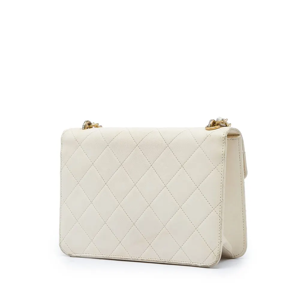 Chanel Quilted Lambskin Crystal Geometric CC Frame Flap White Leather Very good - Back View