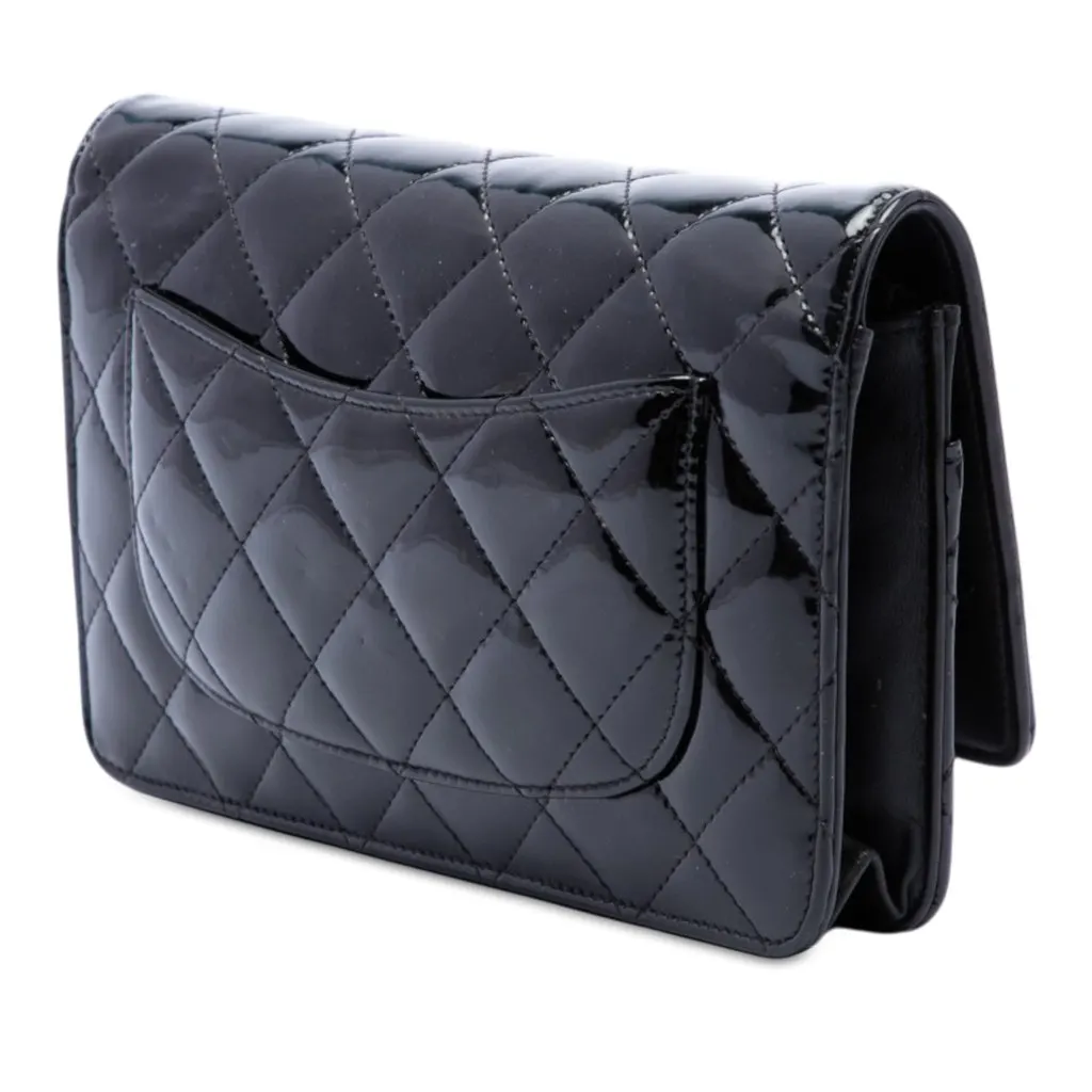 Chanel CC Quilted Patent Wallet On Chain Black Leather Very good - Back View