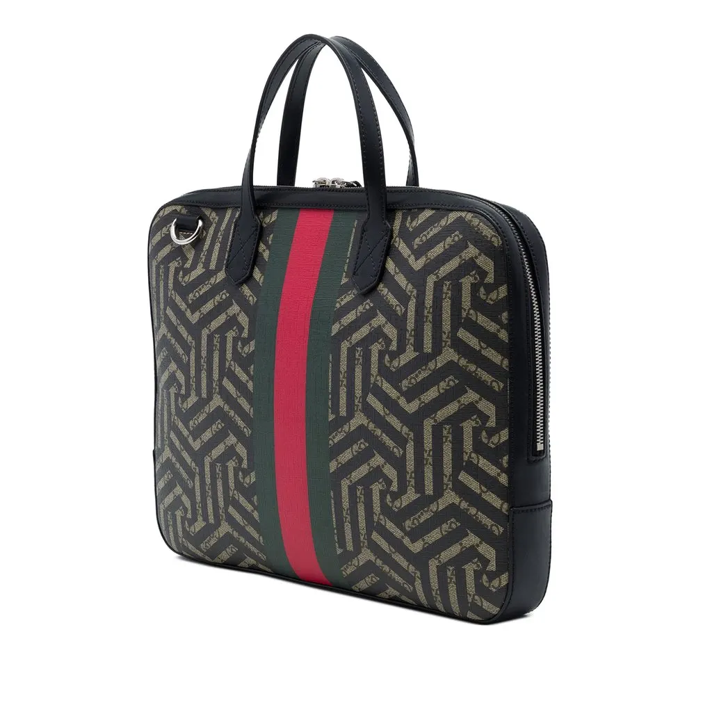 Gucci GG Supreme Caleido Web Briefcase Beige Canvas Very good - Back View