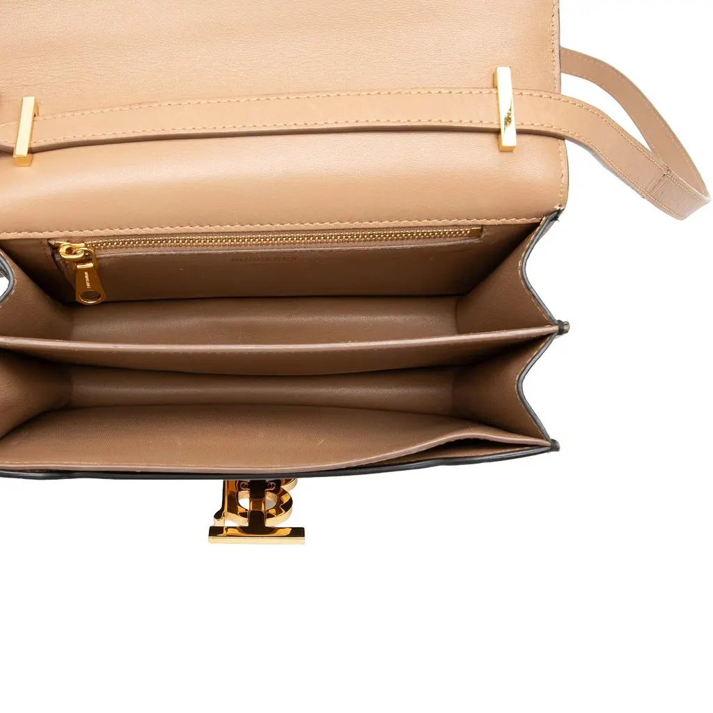 Burberry Small Bicolor Smooth Calfskin TB Crossbody Brown Leather Very good - Model View