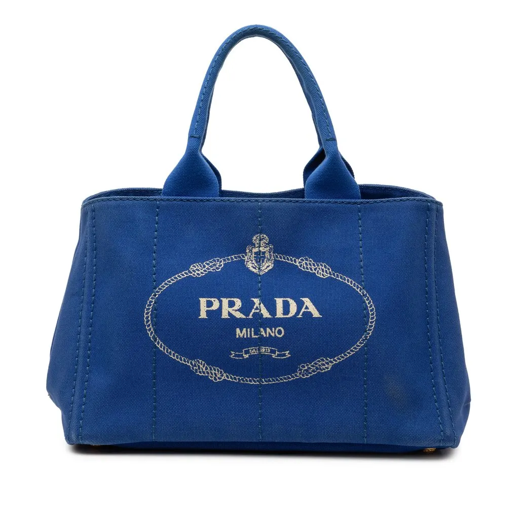 Prada Canvas Canapa Logo Satchel Blue Very good - Front View