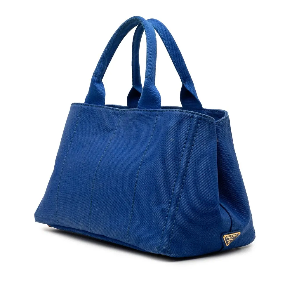 Prada Canvas Canapa Logo Satchel Blue Very good - Back View