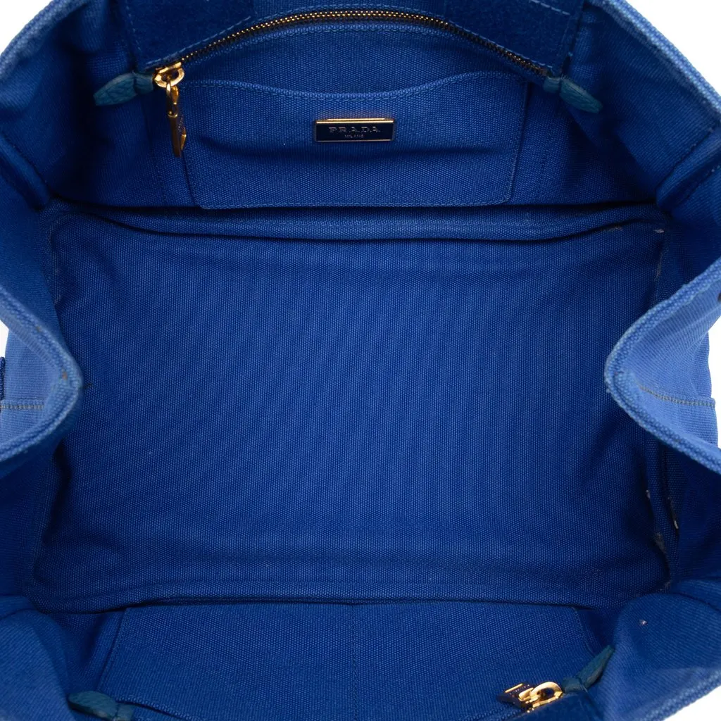 Prada Canvas Canapa Logo Satchel Blue Very good - Model View