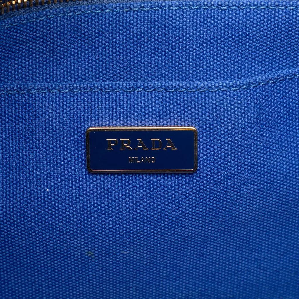 Prada Canvas Canapa Logo Satchel Blue Very good - Box View