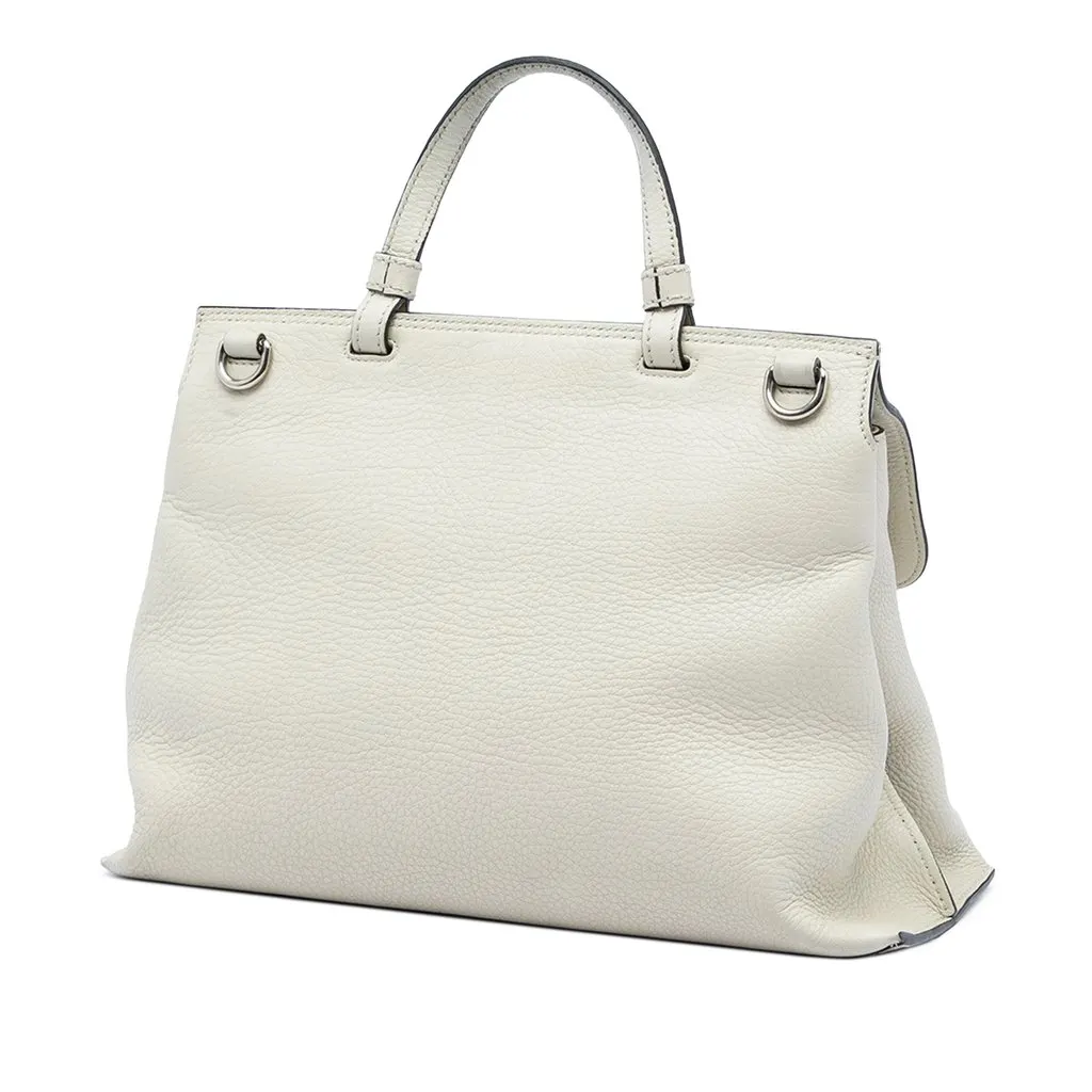 Gucci Medium Calfskin Bamboo Daily Satchel White Leather Very good - Back View