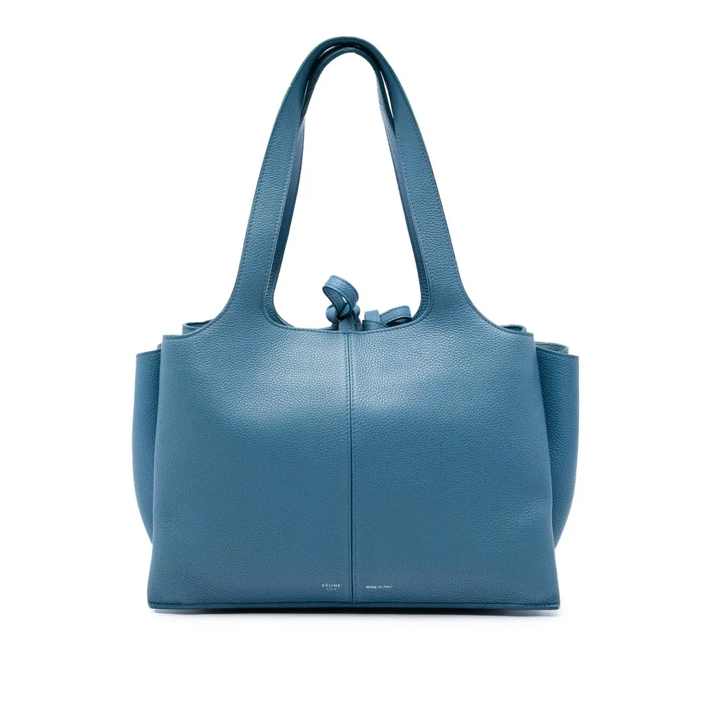 Celine Small Leather Trifold Tote Blue Leather Good - Front View