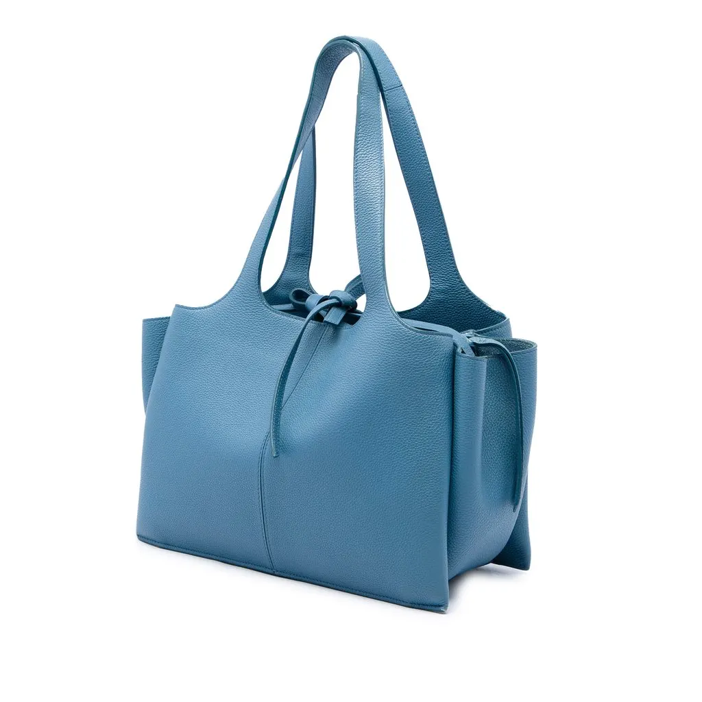 Celine Small Leather Trifold Tote Blue Leather Good - Back View