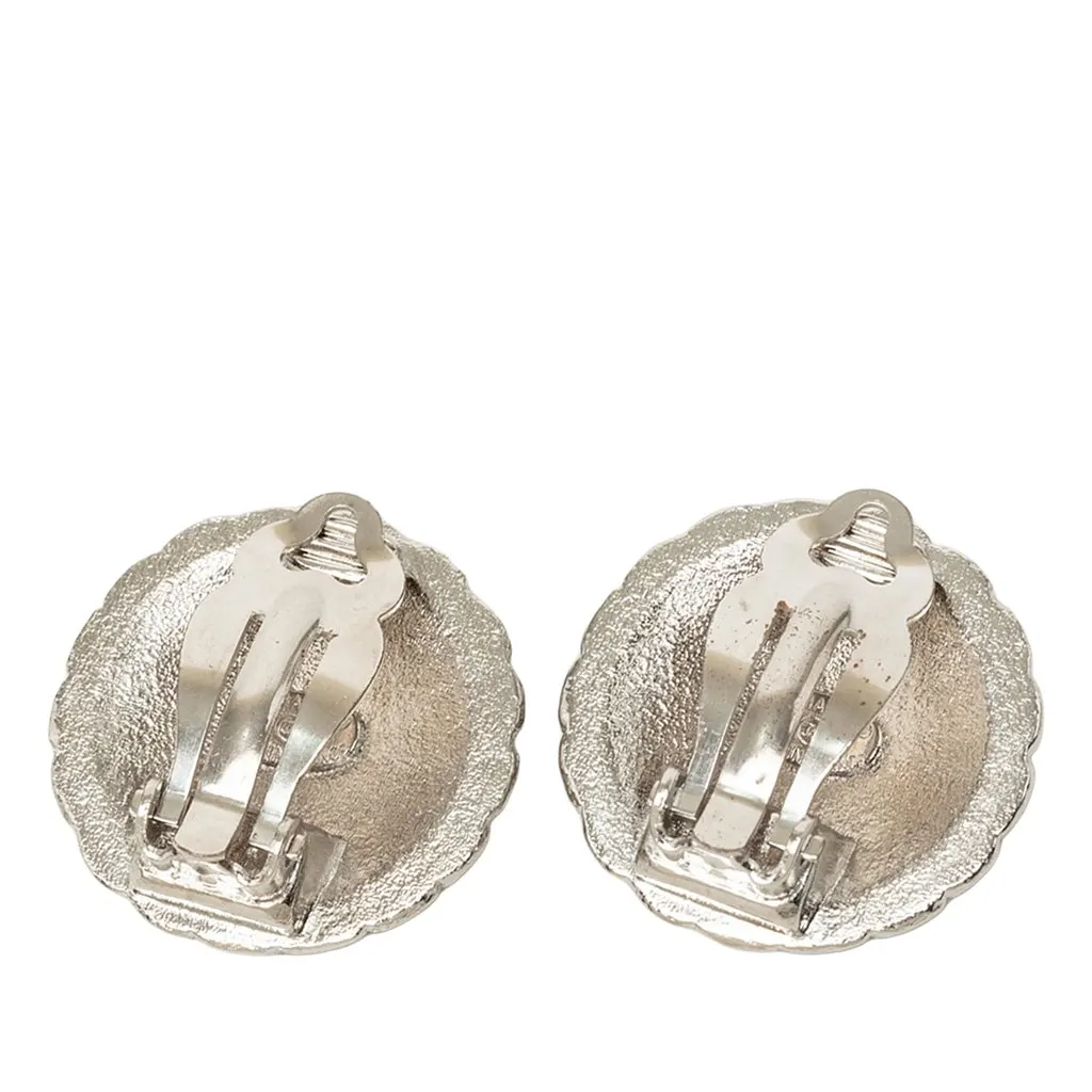 Chanel CC Brass Round Clip On Earrings Silver Brass Very good - Back View