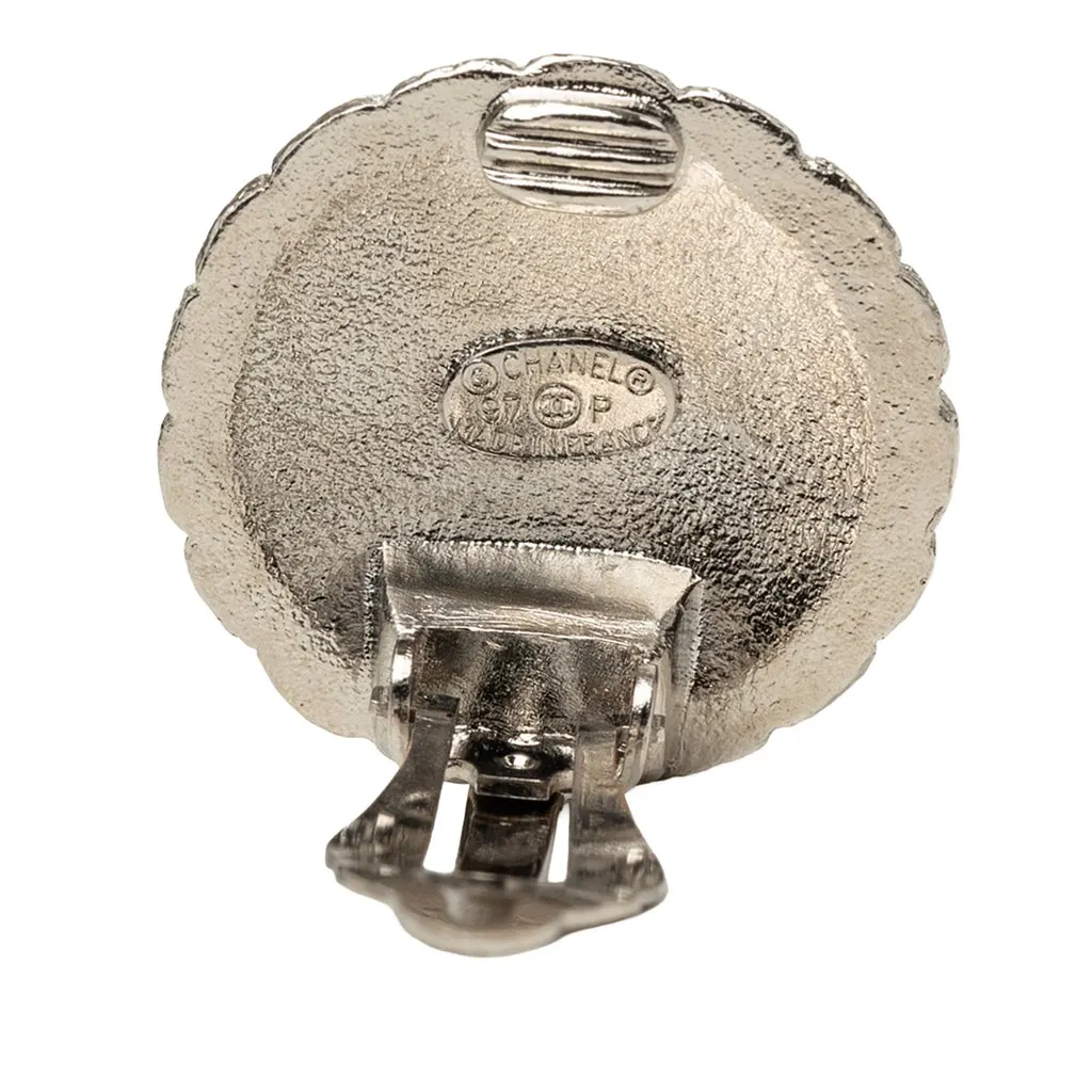 Chanel CC Brass Round Clip On Earrings Silver Brass Very good - Inside View