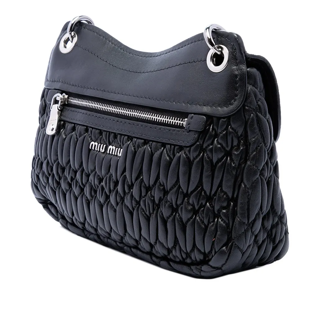 Miu Miu Matelasse Nappa Crystal Chain Crossbody Black Leather Very good - Back View
