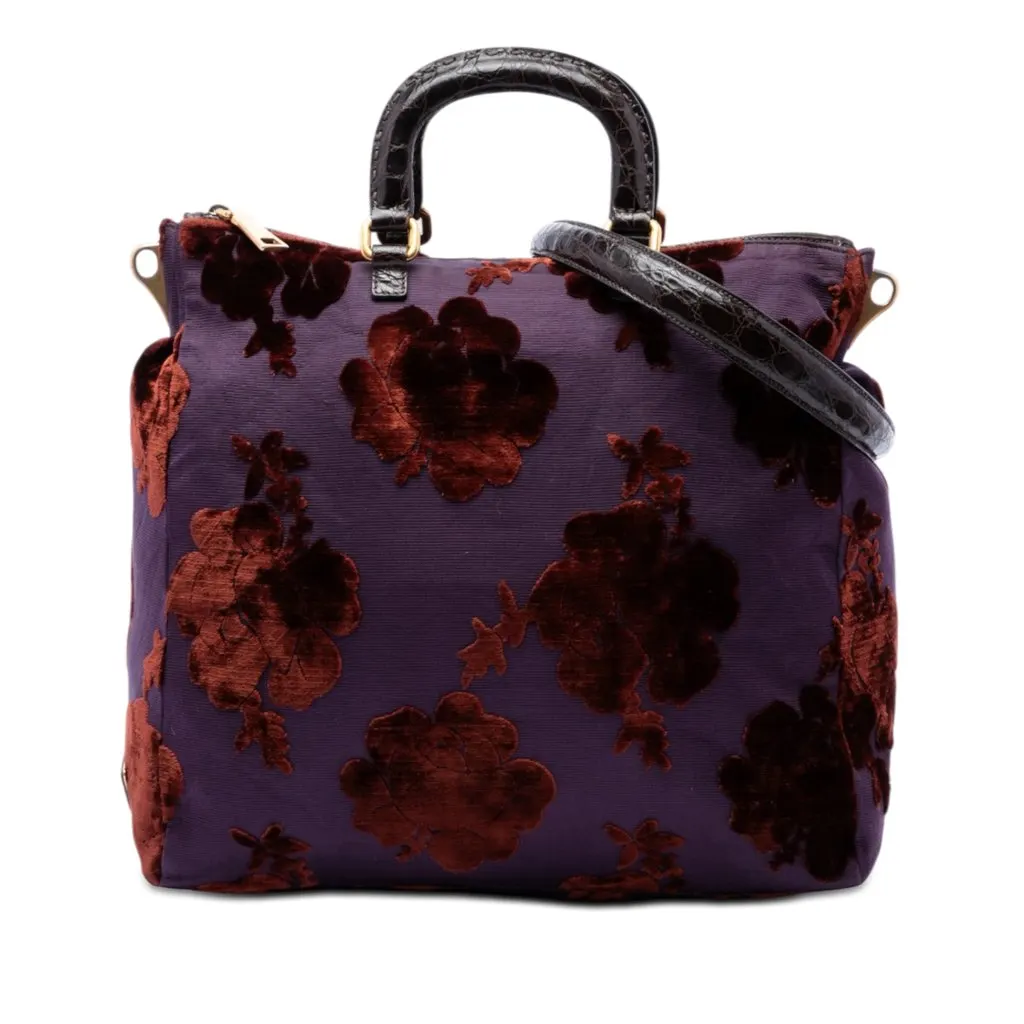 Prada Floral Velluto Jacquard Convertible Tote Purple Very good - Front View