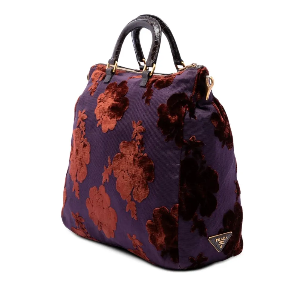 Prada Floral Velluto Jacquard Convertible Tote Purple Very good - Back View