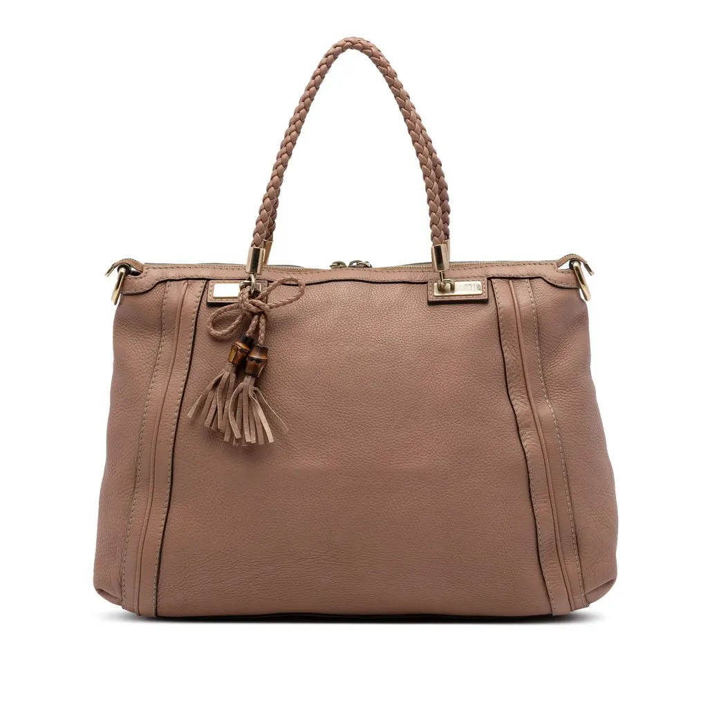 Gucci Calfskin Bella Convertible Tote Brown Leather Very good - Front View