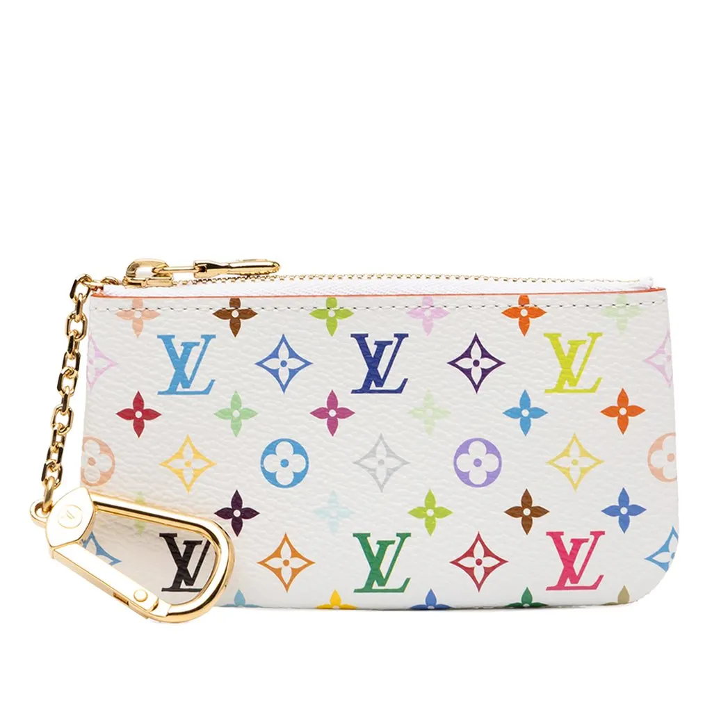 Louis Vuitton Takashi Murakami Monogram Multicolore Key Pouch White Canvas Very good - Front View