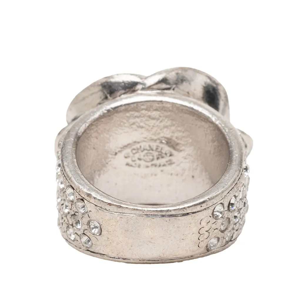 Chanel CC Brass and Strass Enamel Camellia Ring Black Metal Very good - Inside View