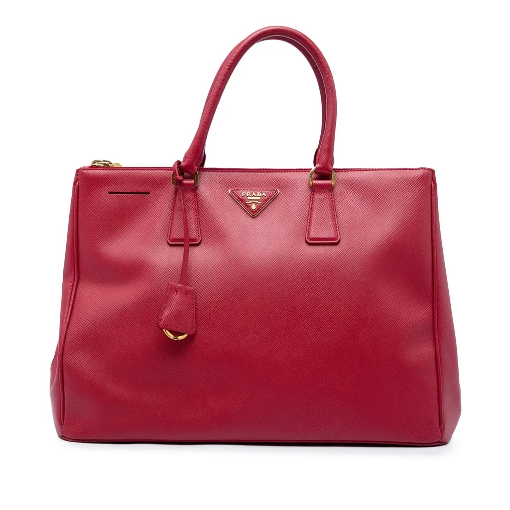 Prada Large Saffiano Lux Galleria Double Zip Tote Red Leather Good - Front View