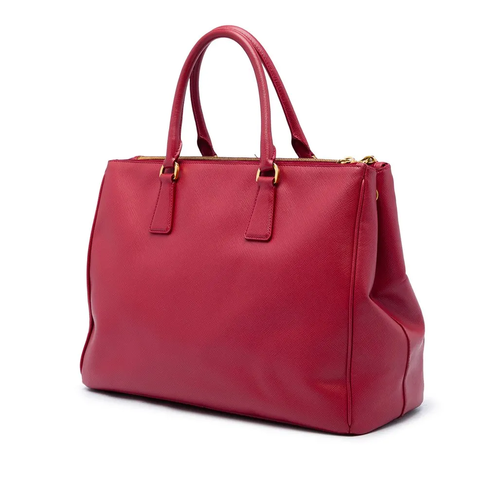 Prada Large Saffiano Lux Galleria Double Zip Tote Red Leather Good - Back View