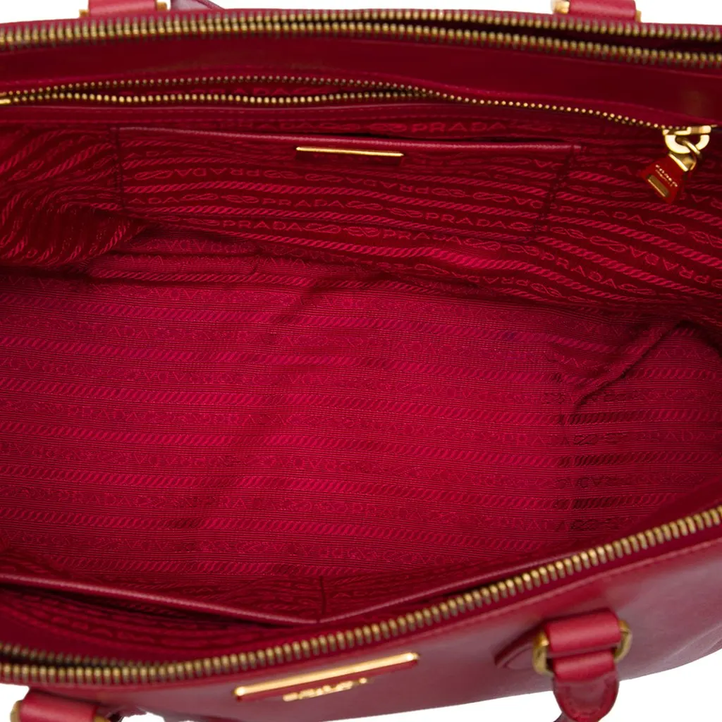 Prada Large Saffiano Lux Galleria Double Zip Tote Red Leather Good - Model View