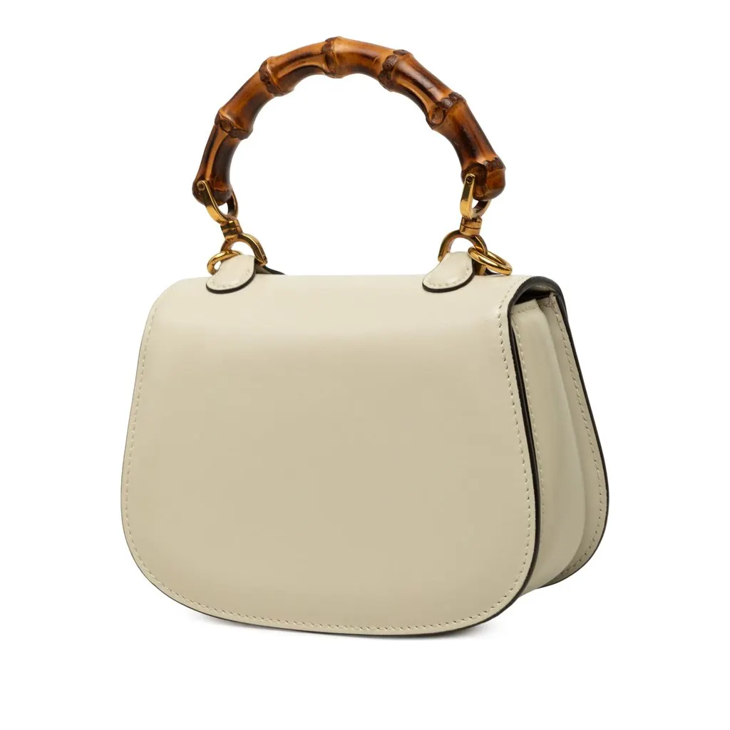 Gucci Mini Calfskin 1947 Bamboo Top Handle Bag White Leather Very good - Back View