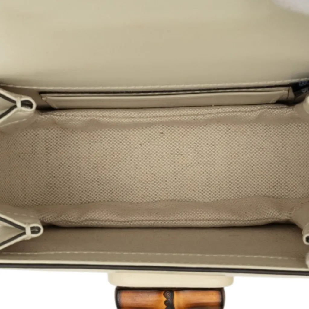 Gucci Mini Calfskin 1947 Bamboo Top Handle Bag White Leather Very good - Model View