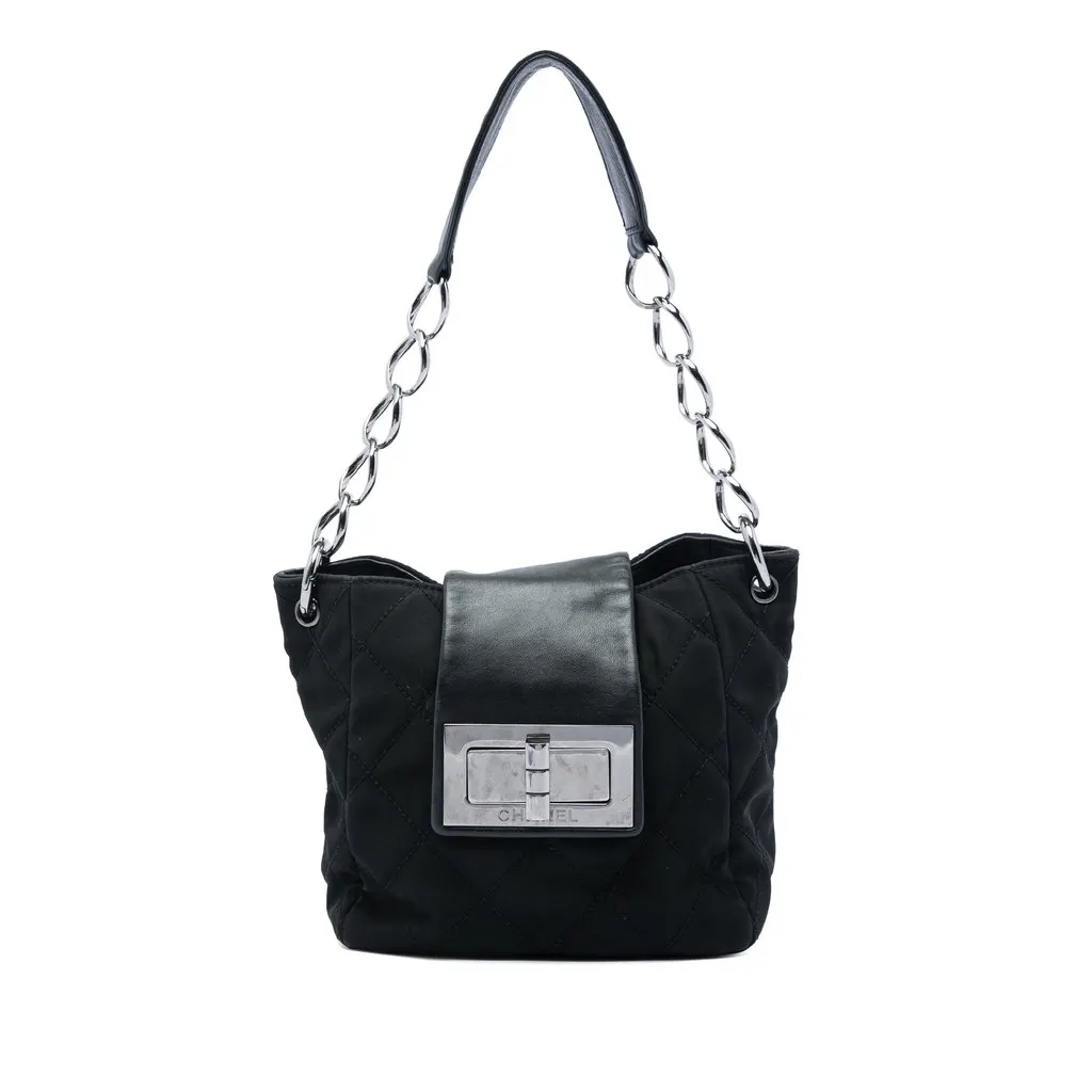 Chanel Quilted Nylon Giant Mademoiselle Turnlock Shoulder Bag Black Very good - Front View