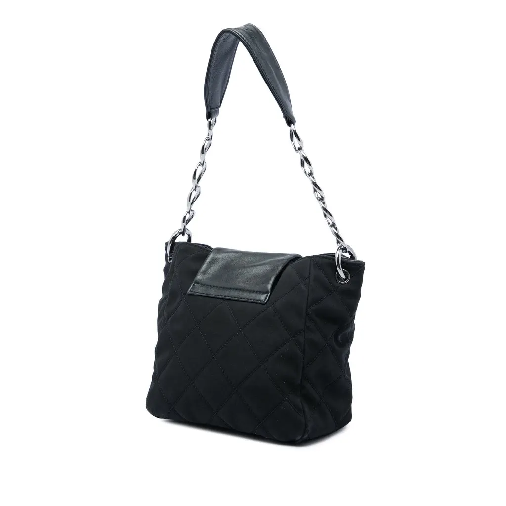 Chanel Quilted Nylon Giant Mademoiselle Turnlock Shoulder Bag Black Very good - Back View
